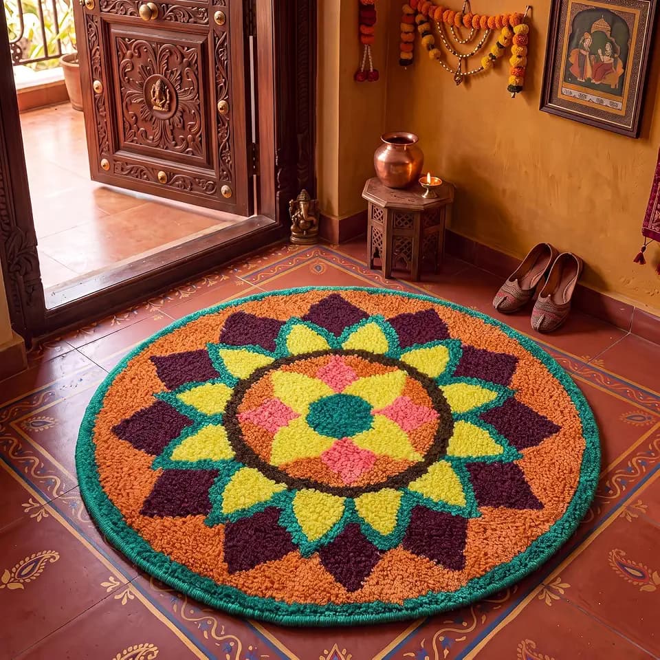 Lyrow 20'' Diwali Rangoli Mat Kolam Flower Mat Ganesh Chaturthi Decoration