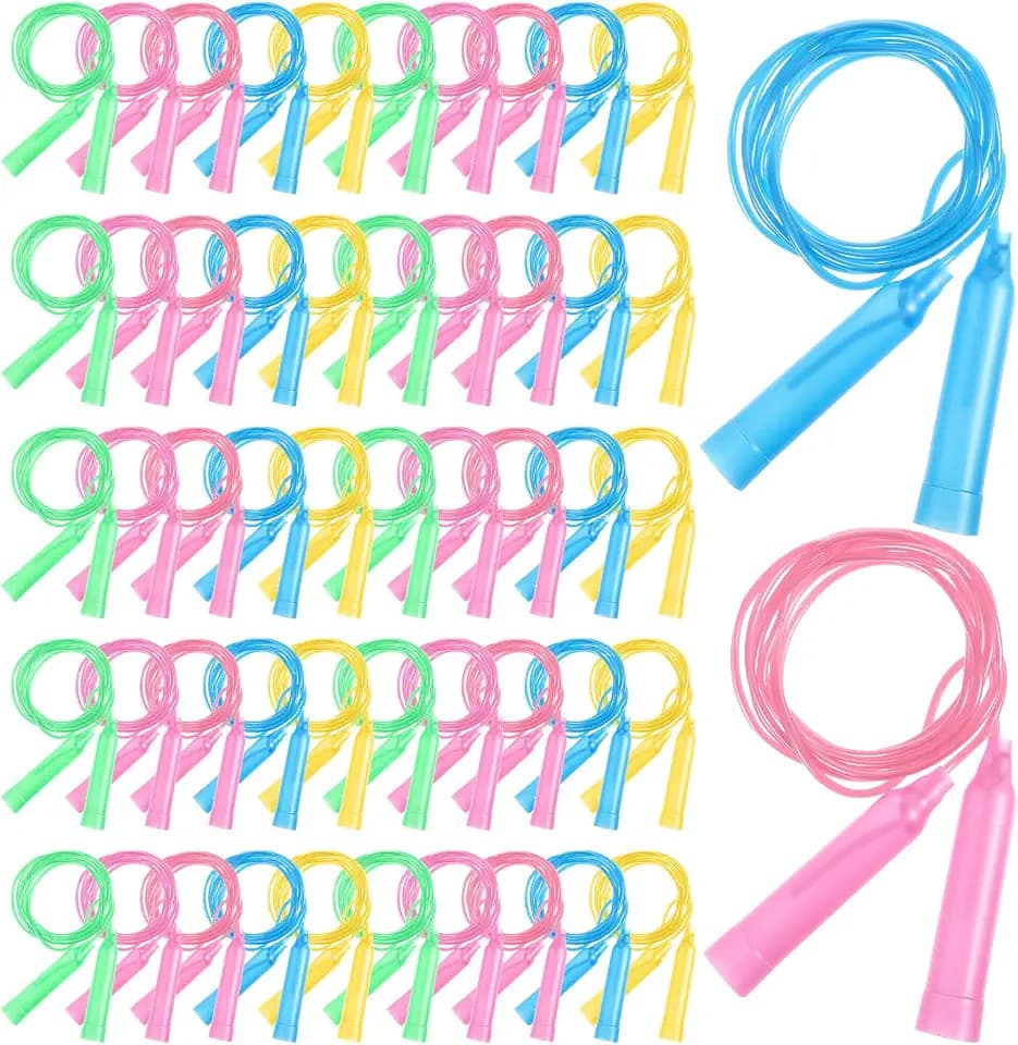 50pcs Colorful Jump Ropes Bulk Adjustable Skipping Ropes Outdoor Jump Rope Colored Bright PVC Jumping Rope for Outdoor Fitness Play Party Favor Birthday Sports Fun Exercise Activities Gift