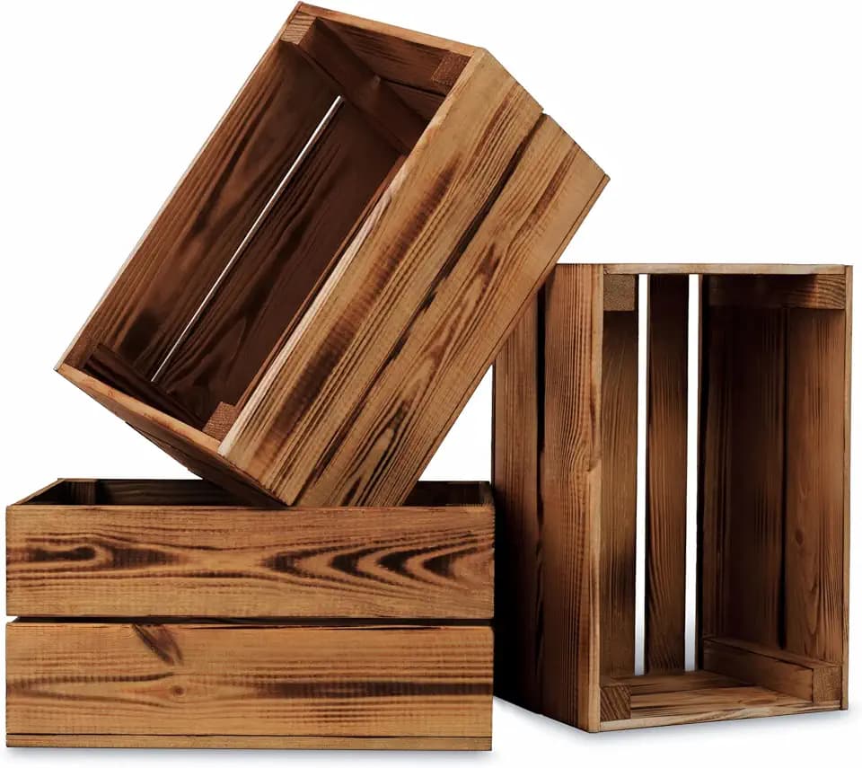 Holzkiste klein 3 Stück 30x20x15cm – Weinkiste Holz – Geflammt