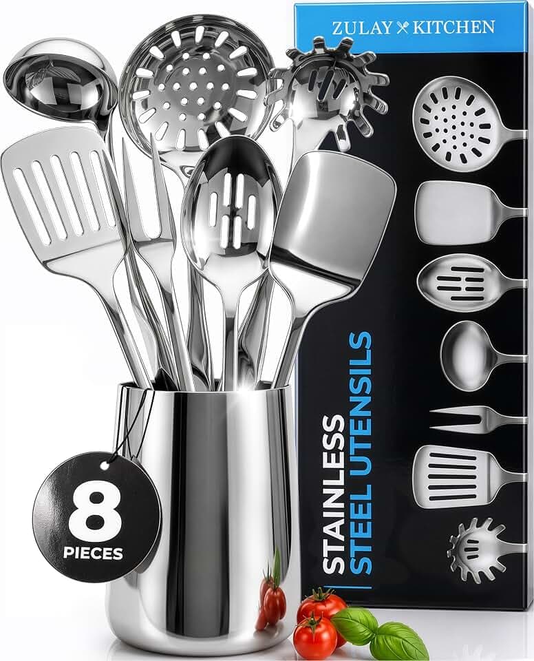 Zulay Kitchen Stainless Steel 8 Piece Cooking Utensil Set
