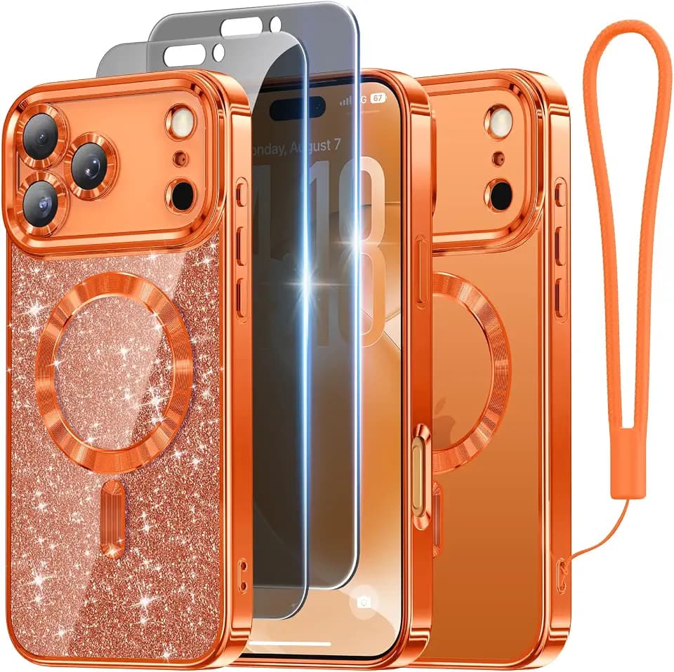 Meifigno for iPhone 17 Pro Max Case + 2X Privacy Tempered Glass, Orange