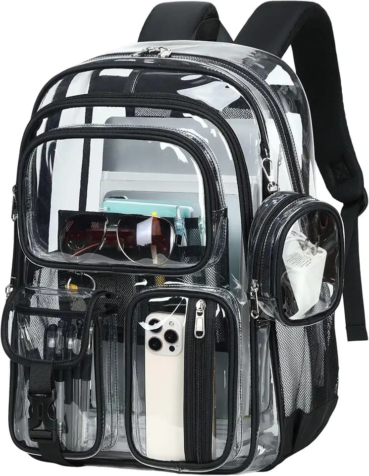 Clear Backpack for School,18 Inch Heavy Duty Bookbag Durable See Through PVC Transparent Backpack