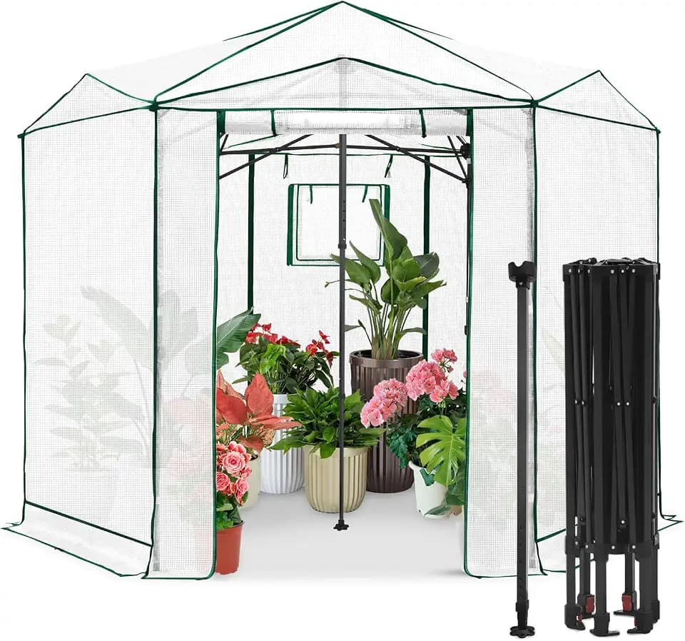 EAGLE PEAK 8.5x8.5 Easy Setup Pop Up Greenhouse, Hexagon, Clear/White