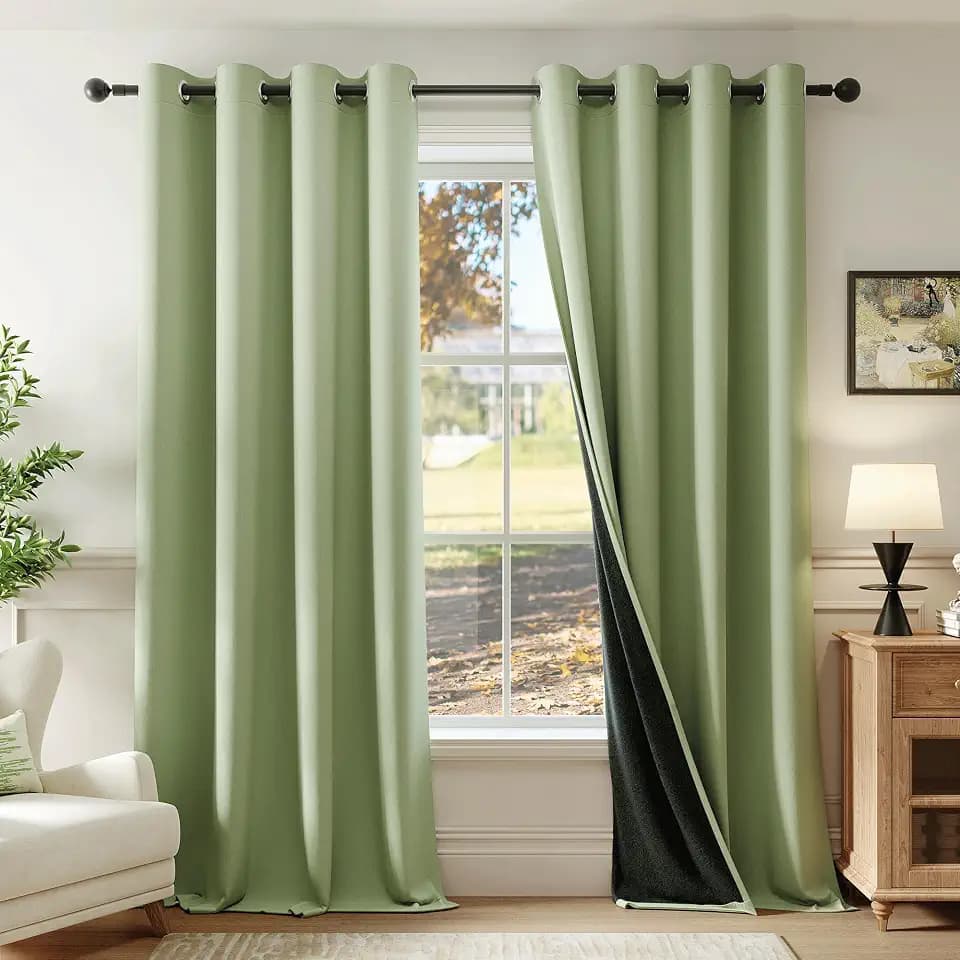Beauoop Sage Green 100% Blackout Curtains for Bedroom 52x63 2 Panels