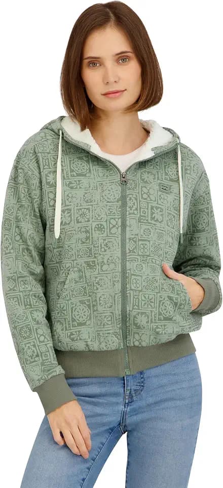 Billabong Women's Full Zip Oversized Sherpa Lined Hoodie Jacket