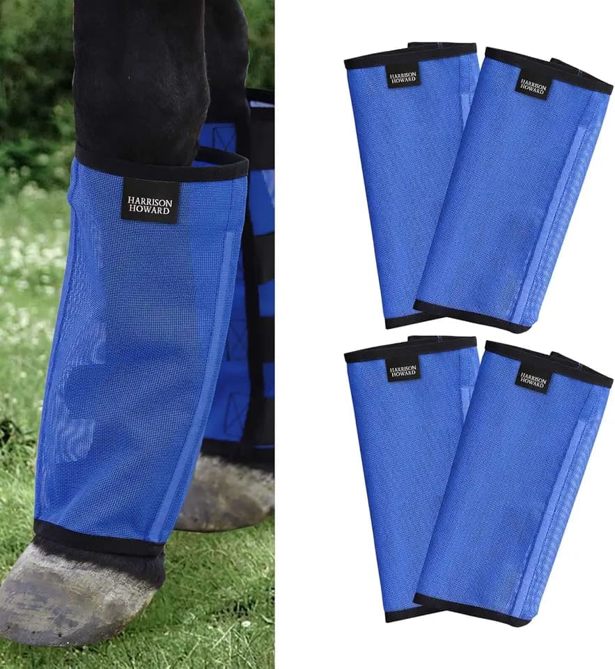 Harrison Howard Loose-Fitting Horse Fly Leggings Breathable, Tear-Resistant Fine Mesh Leg Guards Stay-on Comfortable Fly Boots (Set of 4) Blue Mini