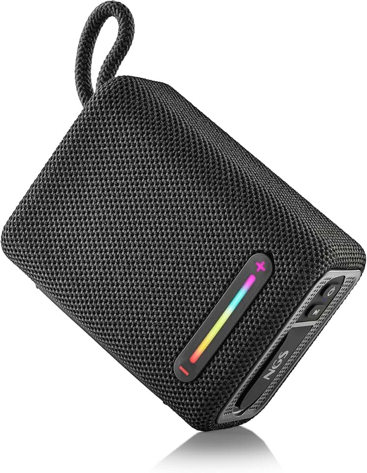 NGS Roller Fury 1 Schwarz – tragbarer Bluetooth 5.0-Lautsprecher, 15 W, IPX6 wasserdicht, RGB-Lichter, True Wireless TWS, USB, 9-Stunden-Akku, Schwarz
