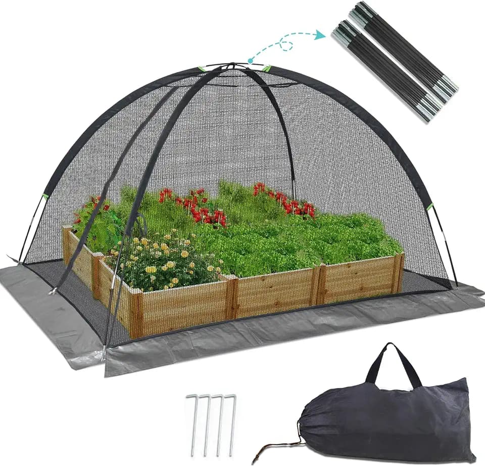 Pond Dome Cover 8x10FT Zipper Mesh Fiberglass Poles Full Coverage