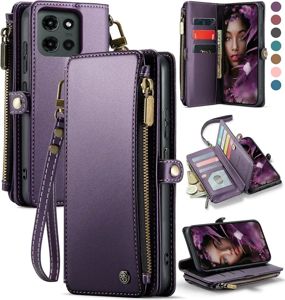 Defencase for Moto G - 2026/2025 Case Wallet with RFID Card Holder, Purple