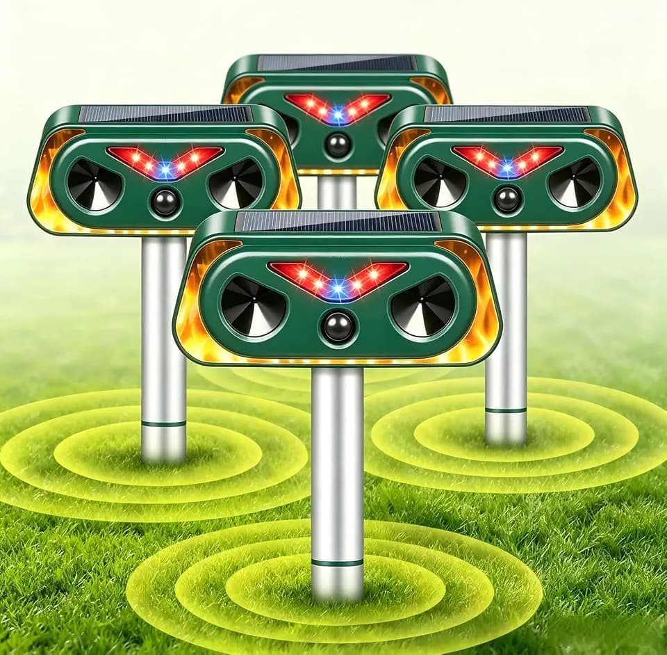 2026 New Solar Animal Repellent Ultrasonic Animal Repeller Outdoor 4 Pack