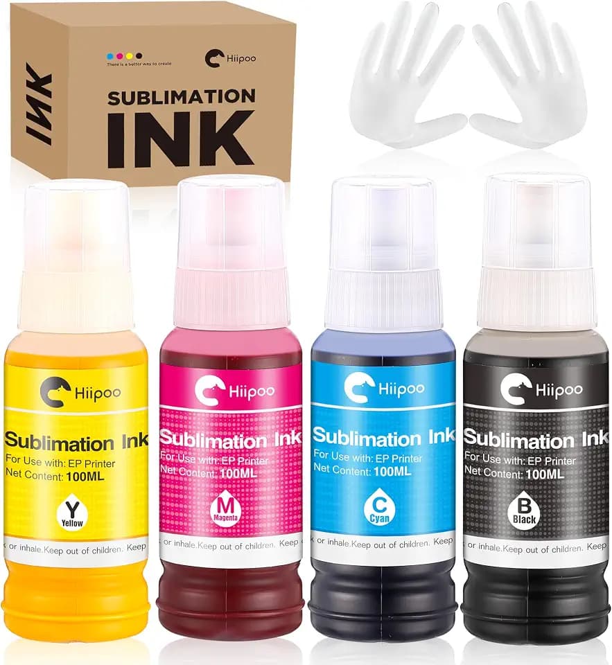 Hiipoo Sublimation Ink Refilled Bottles Work with ET-2800 ET-2903 ET-2980 ET-4800 ET-15000 ET-2803 ET-2850 ET-3760 ET-4760 Inkjet Printer Heat Press Transfer on Mugs T-Shirts Pillows Phone Case