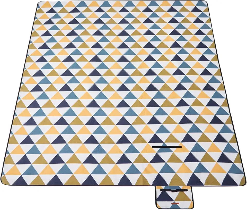 SONGMICS Picknickdecke, 300 x 200 cm, groß, Campingdecke, für Park, Garten, Strand, wasserdicht, faltbar, gelbe und Blaue Dreiecke GCM073Q01