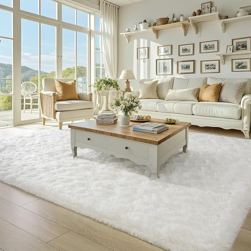BENRON Fluffy Area Rugs for Living Room Bedroom 5x8 Washable, Cream White
