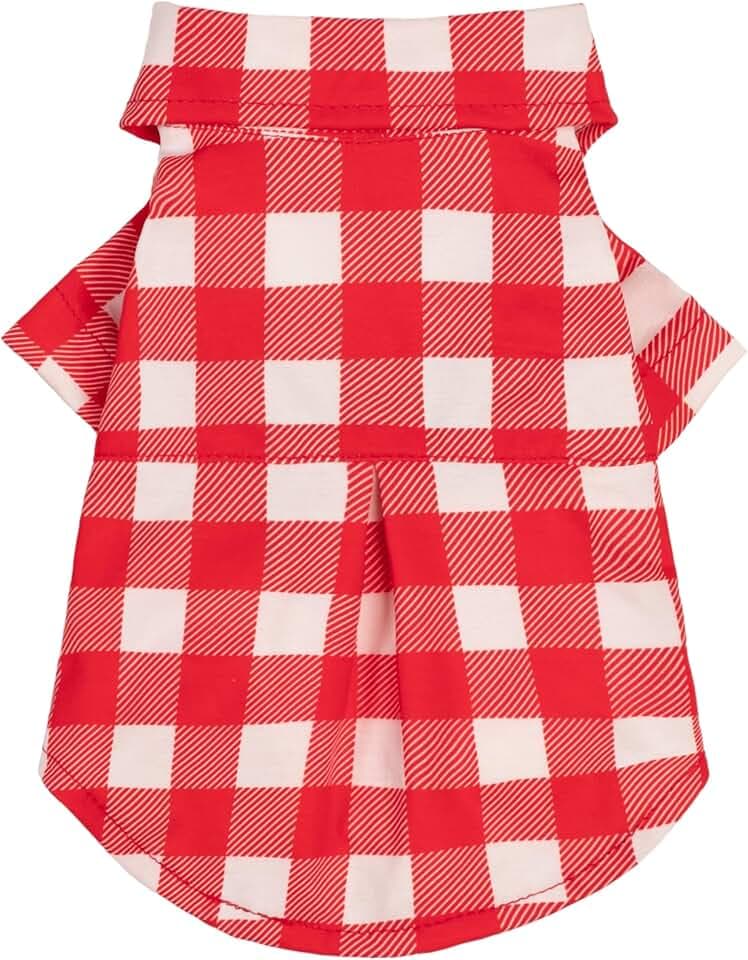 Fitwarm Gingham Plaid Dog Shirt, Tropical Summer Clothes for Small Dogs Boy, Pet Outfit, Red, White, Medium