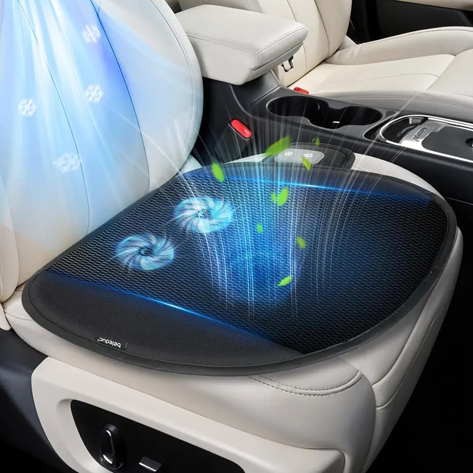 Beleduc Cooling Car Seat Cover, Ventilated Cooled Seat Cover for Car, Seat Cooling Pad with 3 Adjustable Speeds, USB Plug, Universal Fit for Trucks & SUVs, Breathable Mesh, Home Office Use