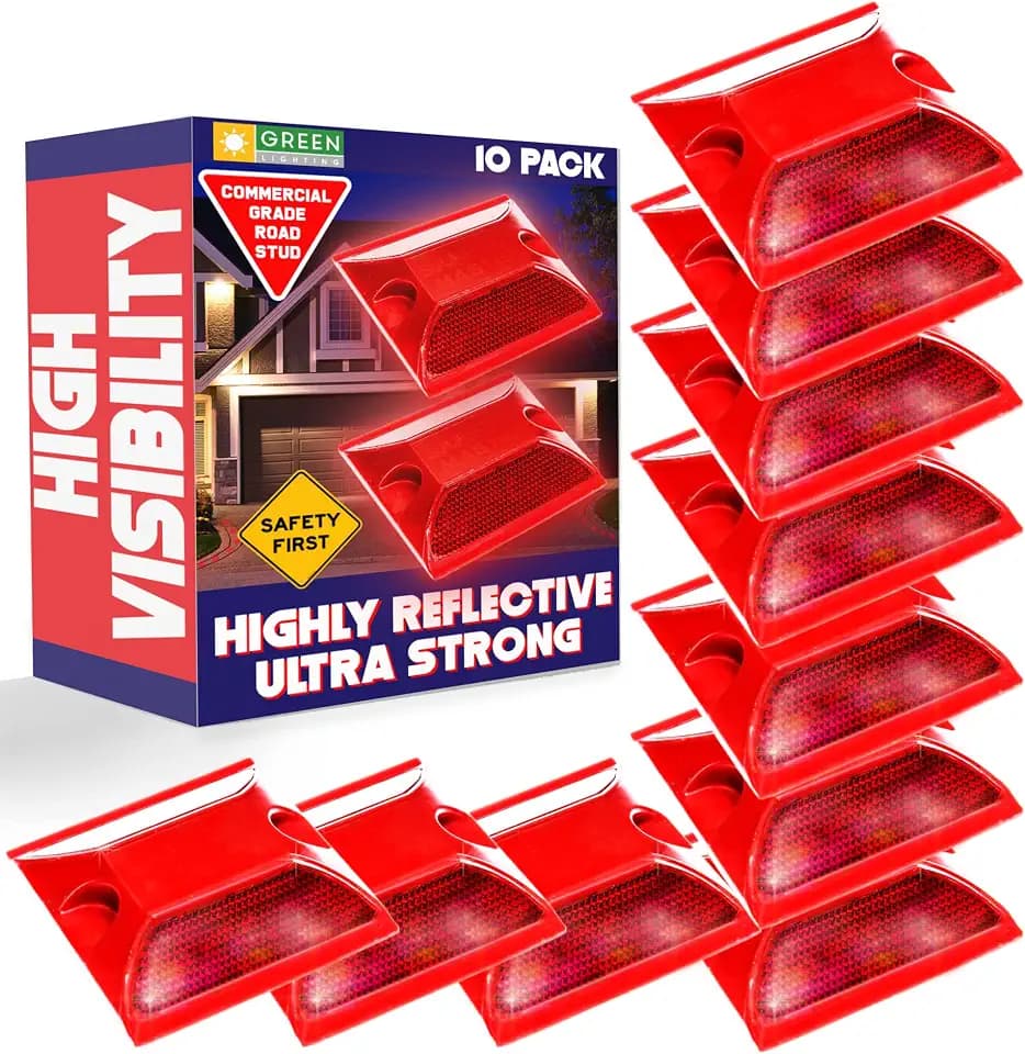 10 Pack Commercial Reflective Road Pavement Marker - Reflective Driveway Marker (Red)