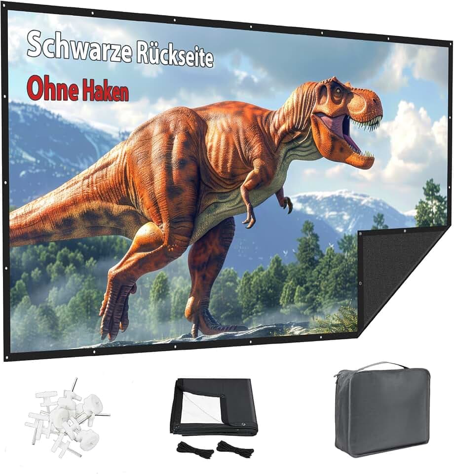 150 Zoll Beamer Leinwand Outdoor: VOOPVOR Projektionsleinwand Faltbar & Tragbar mit Tragetasche - 16:9 Schwarz, Lichtundurchlässig, Waschbar & Knitterfrei - Hinweis: ohne Klebehaken