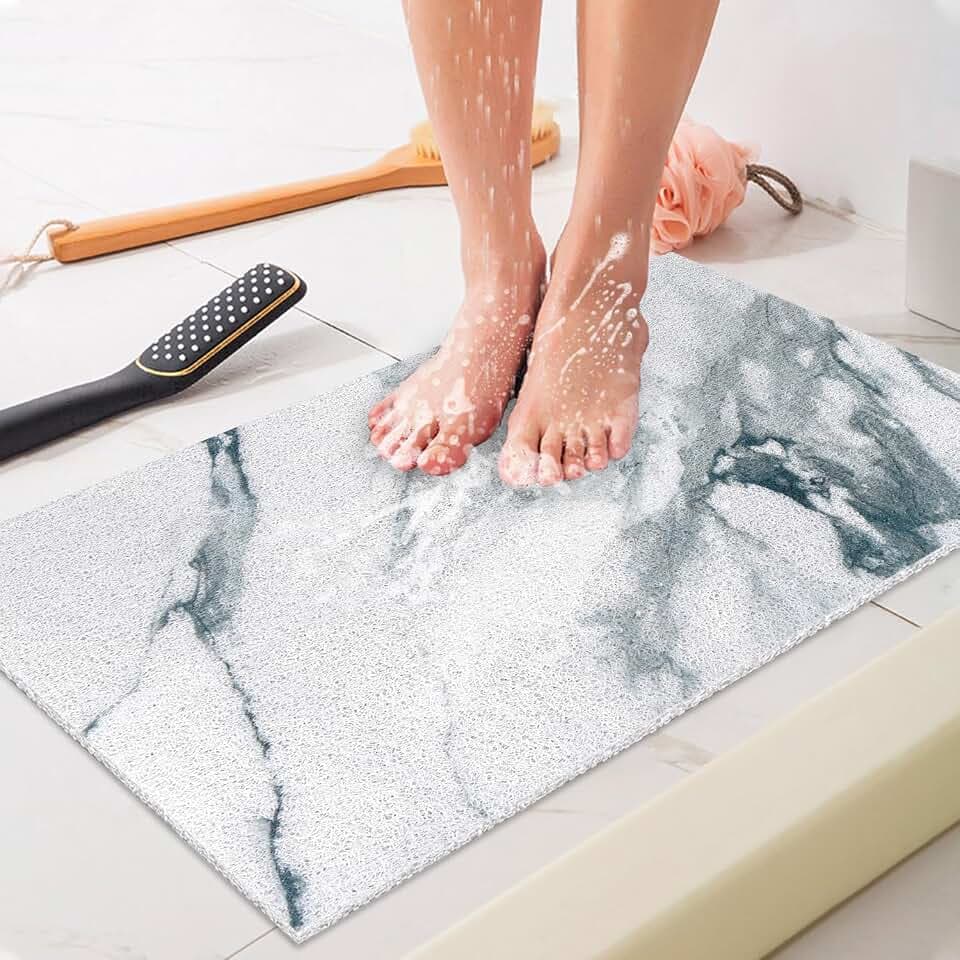 Duschmatte rutschfest 60 x 80 cm - Weich Komfort Sicherheits Badematte mit Ablauflöchern, PVC-Luffa Massage Antirutschmatte für Dusche, Schnell trocknend
