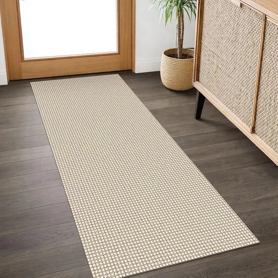 IOHOUZE Washable Runner Rug 2x5 Non Slip Runners for Hallways Entryway Runner Indoor, Kitchen Throw Rug Woven Cotton Floor Carpet for Hall Entrance Bedroom, Cream/Beige