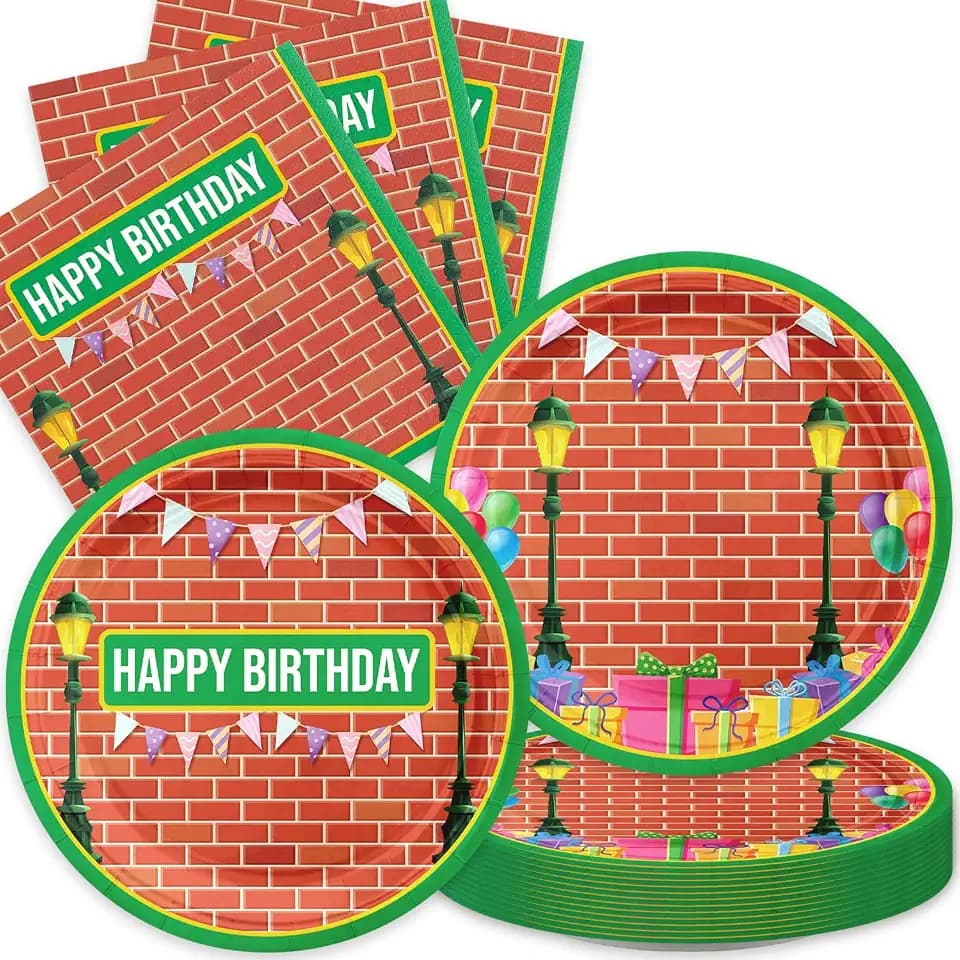 40Pcs Cartoon Party Supplies Plates and Napkin for 20 Guests - Red Brick Wall Street for Kids Baby Shower Birthday Party Decorations