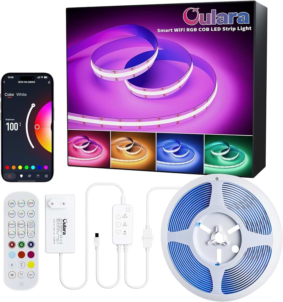 OULARA WIFI RGB COB LED Streifen 6M Dimmbar LED strip Licht DC24V,Farbe Wechsel Smart Funktioniert mit Tuya/Alexa/Google Assistant,Mehrfarbiges Flexibles LED band Licht für home DIY Dekoration