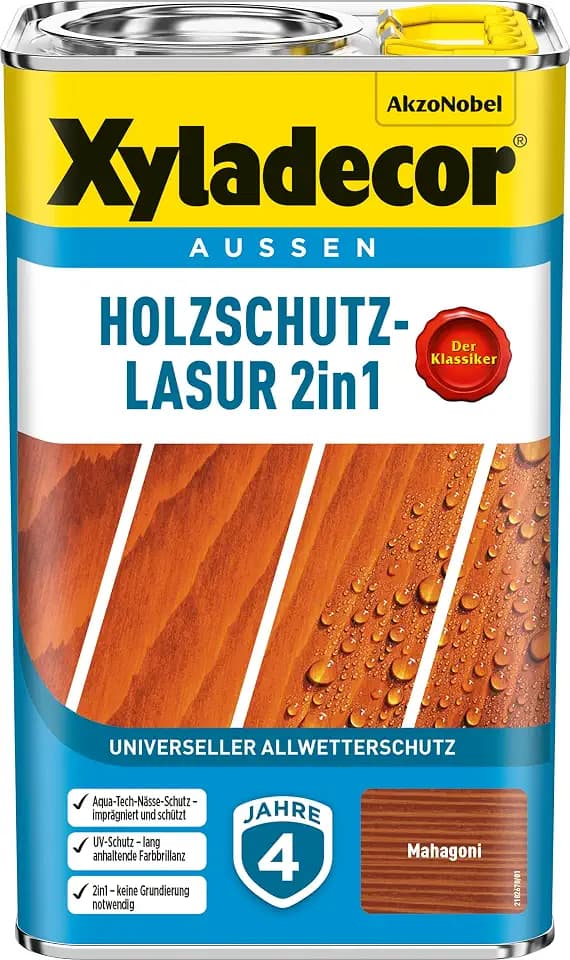 Xyladecor Holzschutz-Lasur 2in1, Universeller Allwetter-Schutz – Der Klassiker, Mahagoni, 4 l