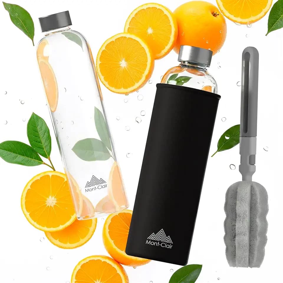 Kristal Borosilikatglas Trinkflasche 750ml mit Neoprenhülle Auslaufsicher