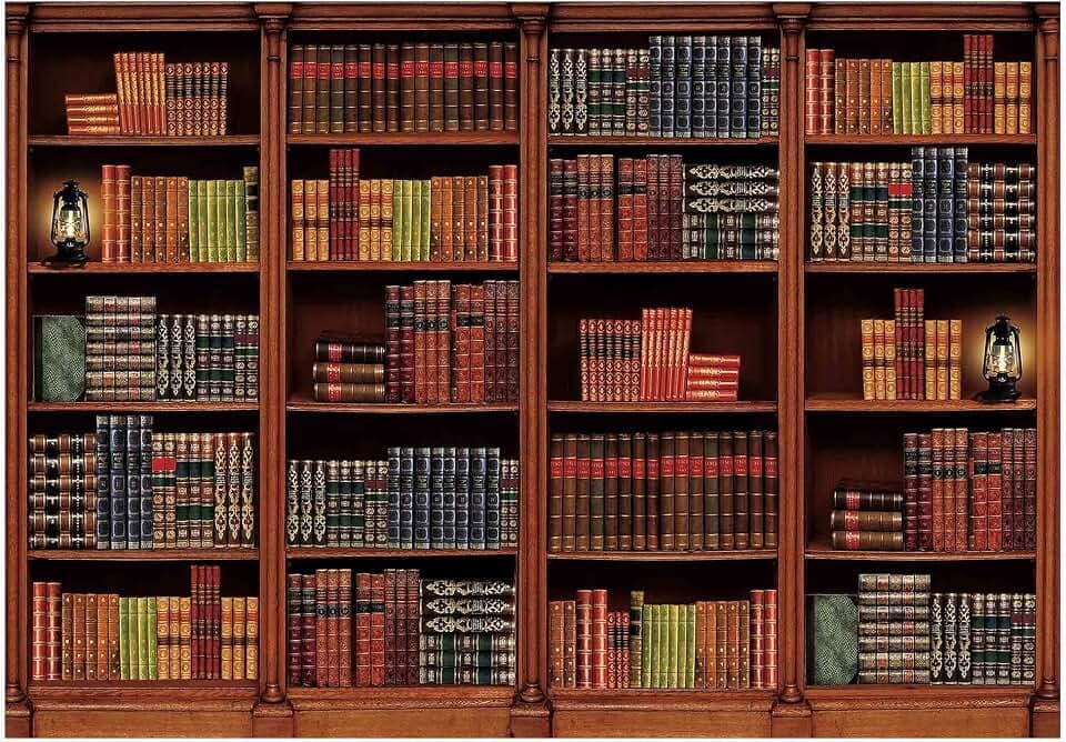 Allenjoy 7 x 5 FT Vintage Wooden Library Bookshelf Backdrop for Photography Picture Office Zoom Meeting Video Call Conference Graduation Party Supplies Decoration Photoshoot Photo Banner Background