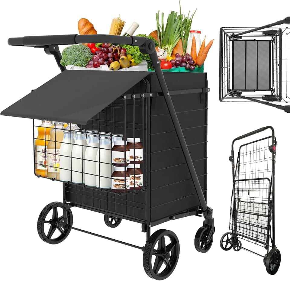 JIALIJIU 440 LBS Shopping Cart with Adjustable Handle & Waterproof Bag