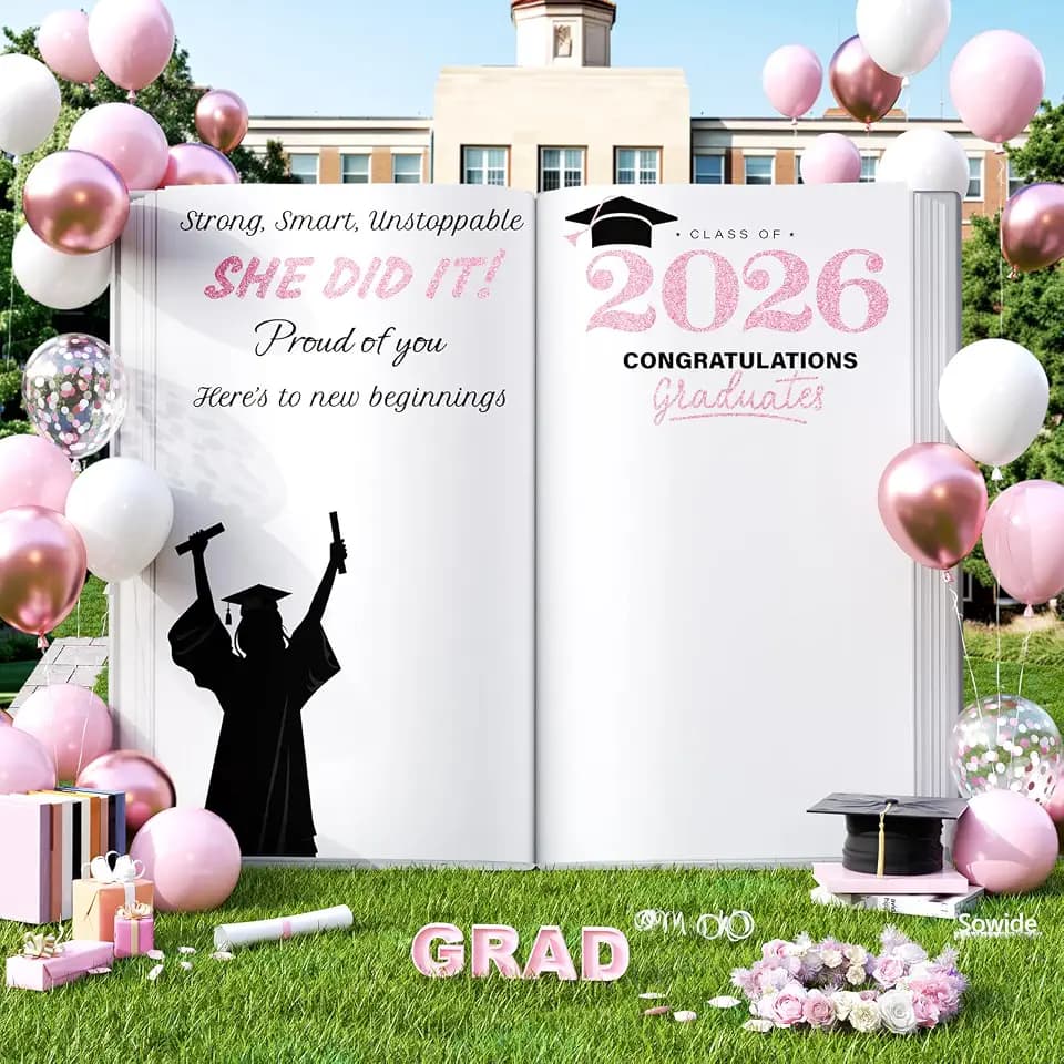 Graduation Backdrop Arch 2026 Pink, Graduation Decorations Photo Booth Background for High School and College Party, Class of 2026 Congrats Decor for Girl Photoshoot