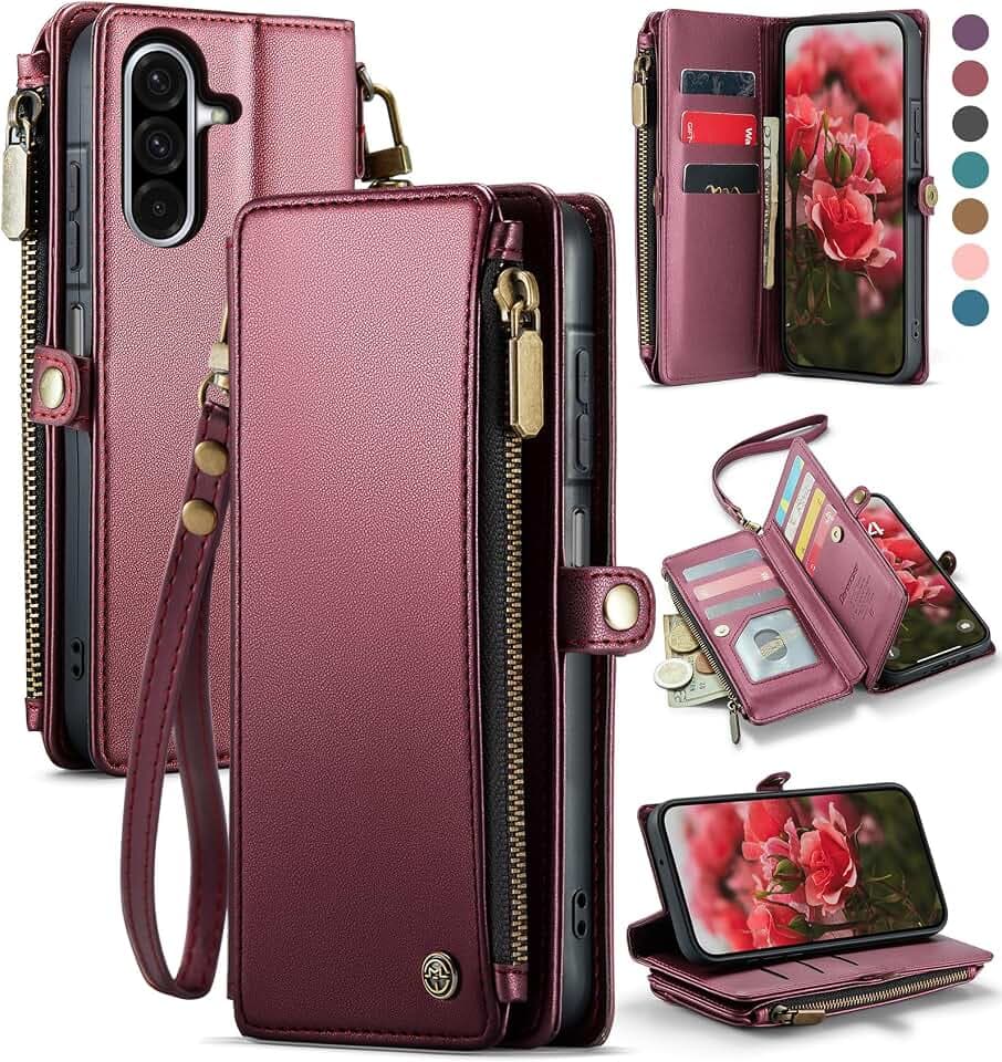 Defencase for Samsung Galaxy A26 5G Wallet Case with Card Holder, Wine Red