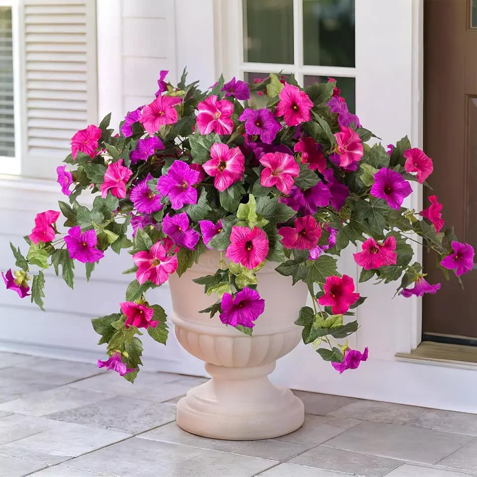 Artificial Flowers for Outdoors UV Resistant Fake Petunias for Garden