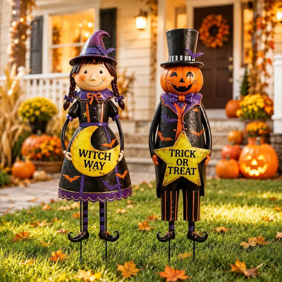Geelin 2 Pack Halloween Metal Yard Signs Stakes, Wizard Couple
