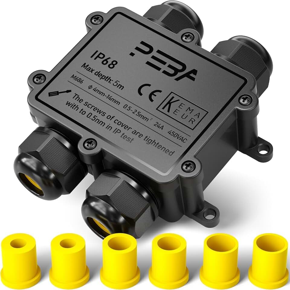 PEBA Abzweigdose IP68 Wasserdicht Kabelverbinder Aussen 4-Wege-Verbindungsdose Erdkabel Schwarz Elektrischer Außenverteilerdose,Kabelverschraubung für 4 mm-14 mm