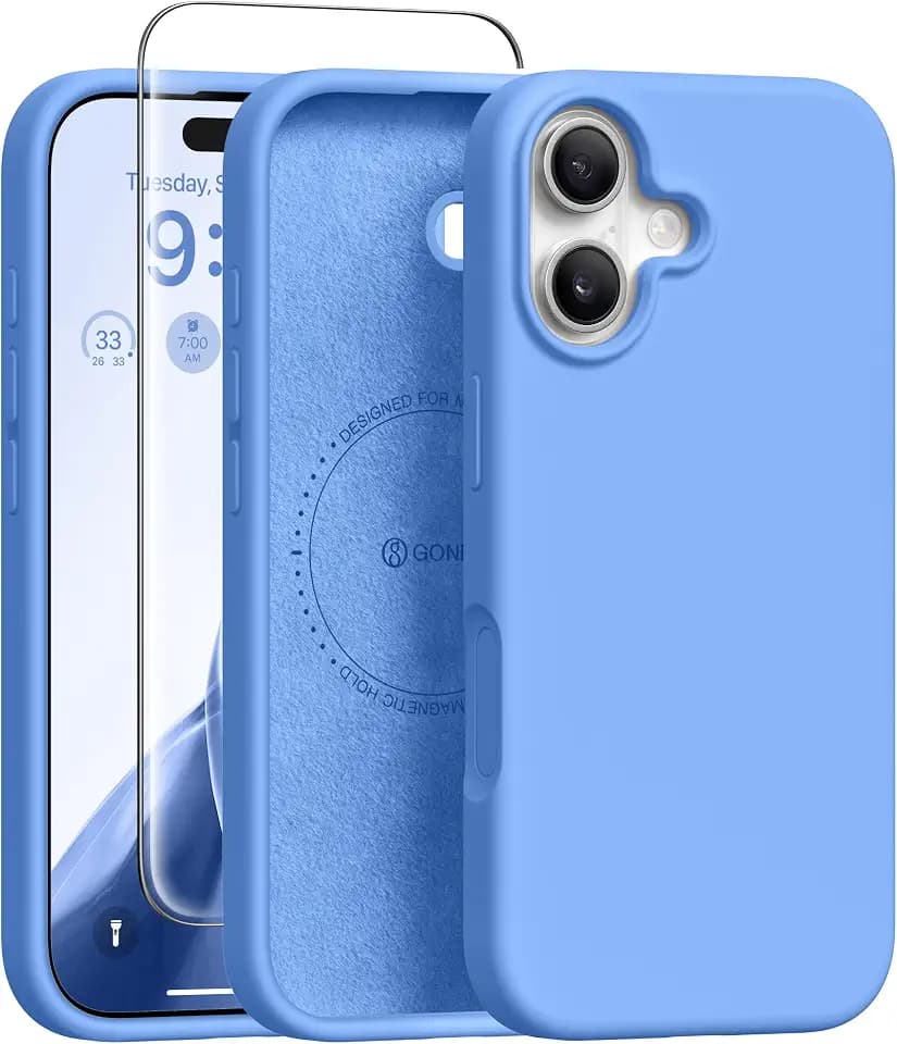 GONEZ Magnetic for iPhone 16 Case, Silicone Cover Sky Blue