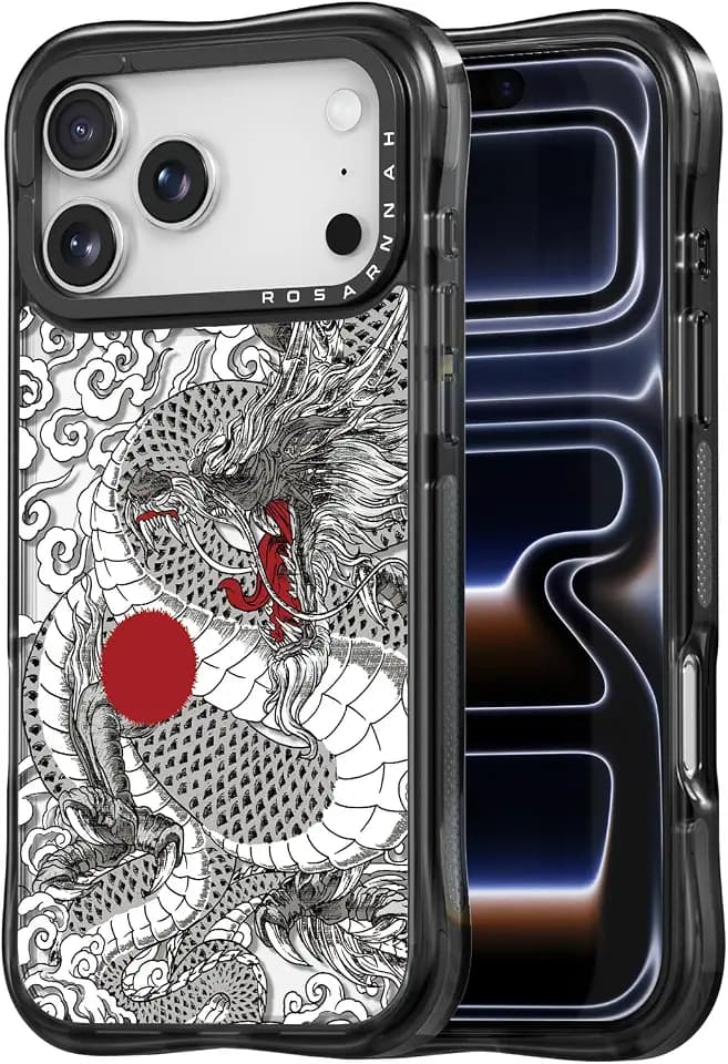 Rosarnnah for iPhone 17 Pro Case Aesthetic Black, Chinese Dragon