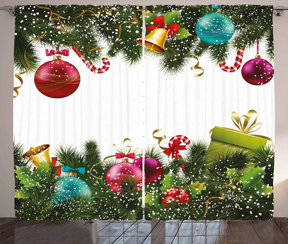 ABAKUHAUS Weihnachten Rustikaler Gardine, Neue Jahr-Gruß, Schlafzimmer Kräuselband Vorhang mit Schlaufen und Haken, 280 x 175 cm, Grün Magenta