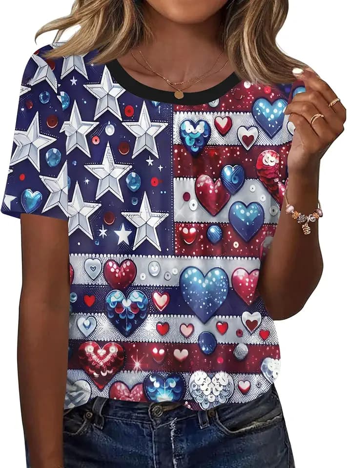 Kistore Womens Crew Neck Short Sleeve Tops Casual Blouse Summer Shirt S-3XL