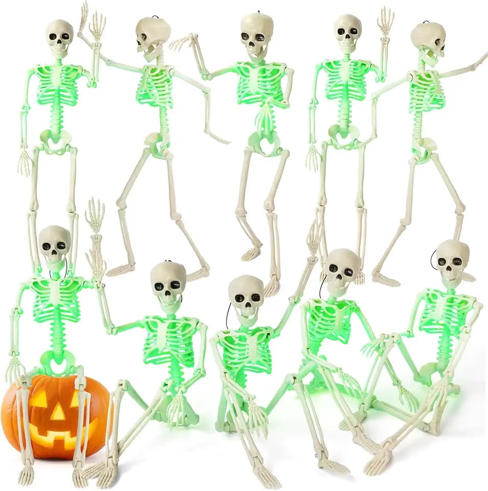 Kelool 16" Light Up Skeleton Halloween Decorations,10 Pack Posable Skeleton with Movable Joints,Scary Halloween Skeleton Halloween Decor for Haunted House Props Halloween Decorations Indoor Outdoor