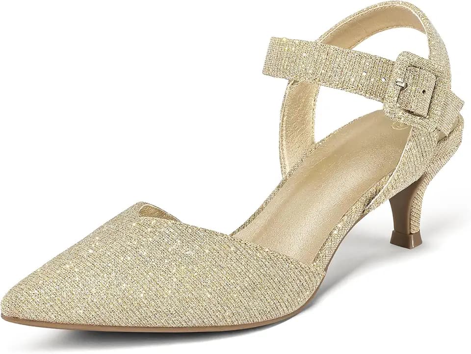 mysoft Women's Closed Toe Kitten Heels Pumps Wedding Dress Shoes