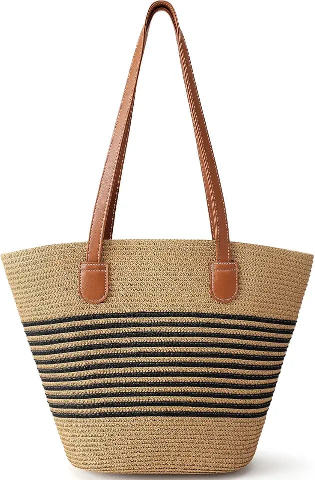 Trifabricy Straw Beach Bags for Women, Woven Shoulder Vacation Handbag