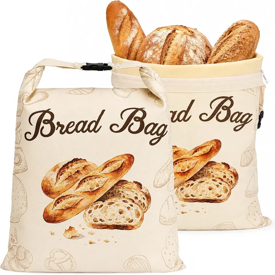 Bienenwachs Brotbeutel 2er Set, Leinen mit Reißverschluss Wiederverwendbare