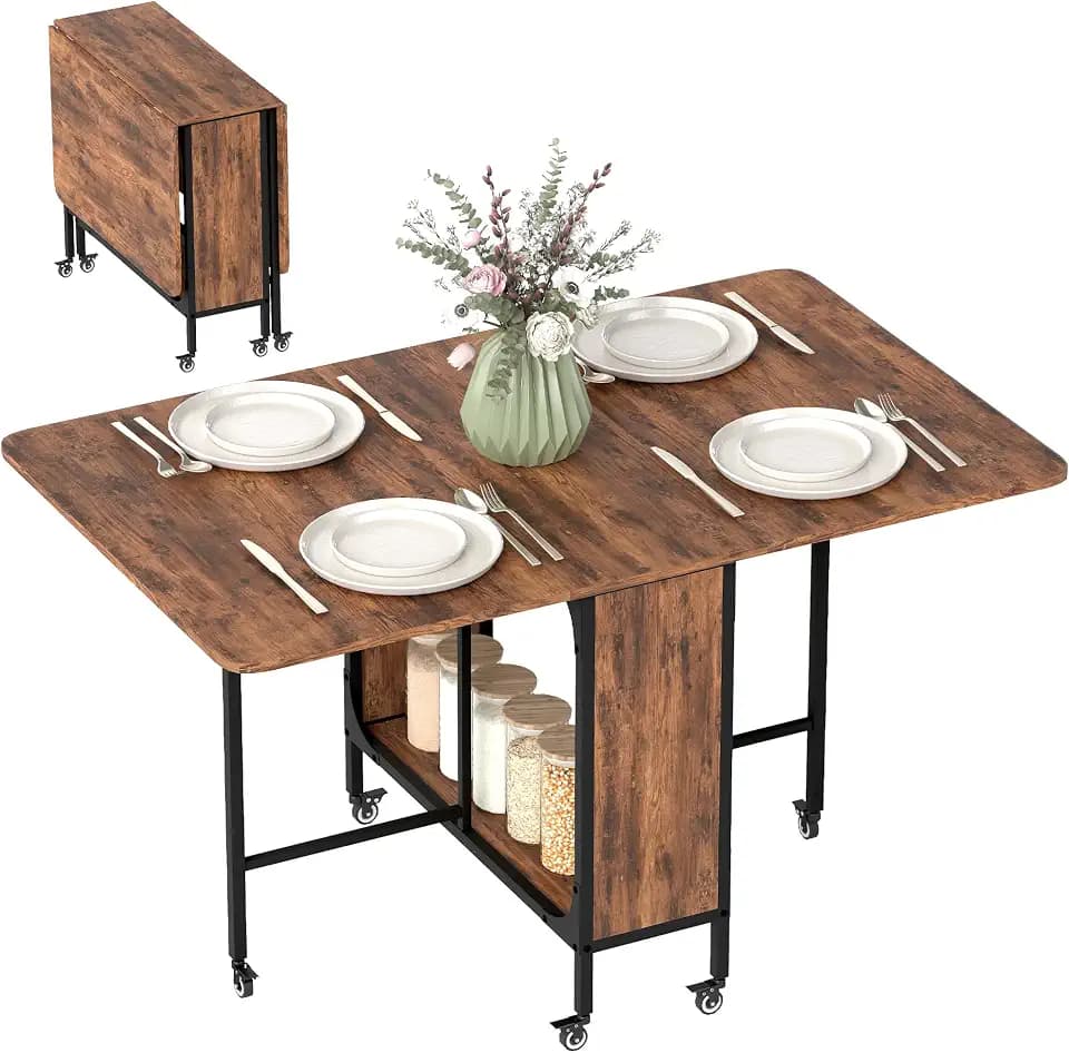 HOMCOM Klappbarer Esstisch auf Rollen, 130 x 80 x 74 cm, rustikales Braun