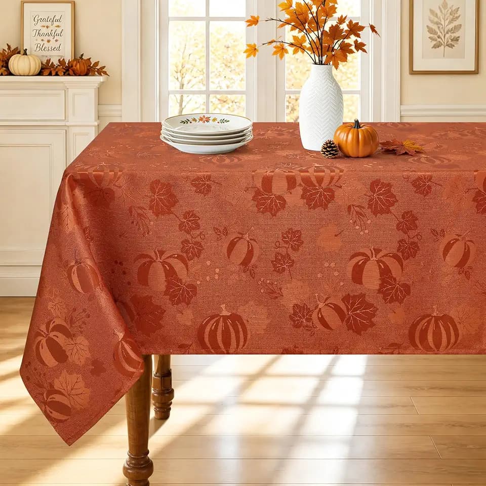 Smiry 60x102 Inch Thanksgiving Jacquard Rectangle Table Cloth for Fall