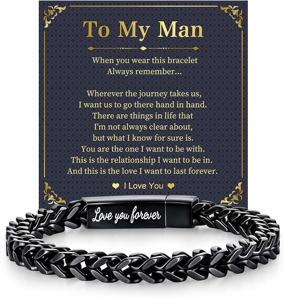 Black Chain Bracelets for Men : Stainless Steel Franco Chains Love you Forever Engraved Link Men's Bracelet to Son Man Husband, Sentimental Jewelry Gifts Ideas for Birthday Valentines Anniversary