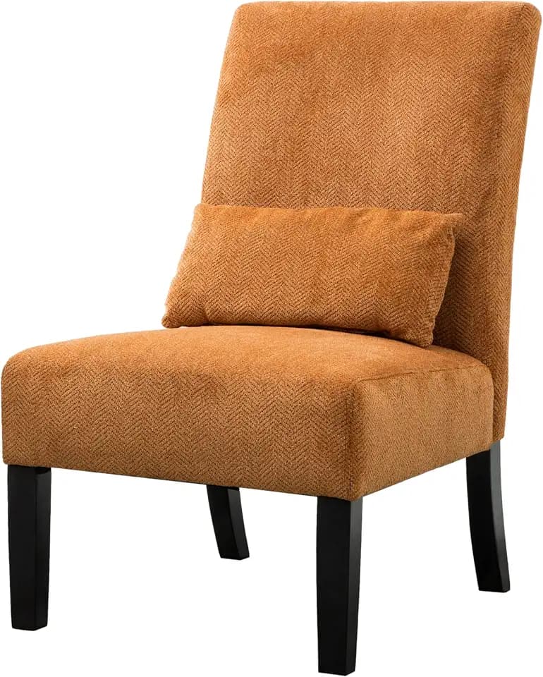 Roundhill Furniture Pisano Orange Fabric Armless Contemporary Accent Chair with Matching Kidney Pillow, Single
