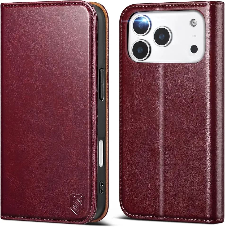 for iPhone 17 Pro Max Wallet Case with Card Holder,Wine Red