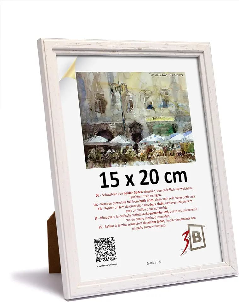 3-B Bilderrahmen GERA - Weiß - 15x20 cm - Holzrahmen, Fotorahmen, Portraitrahmen mit Acrylglas