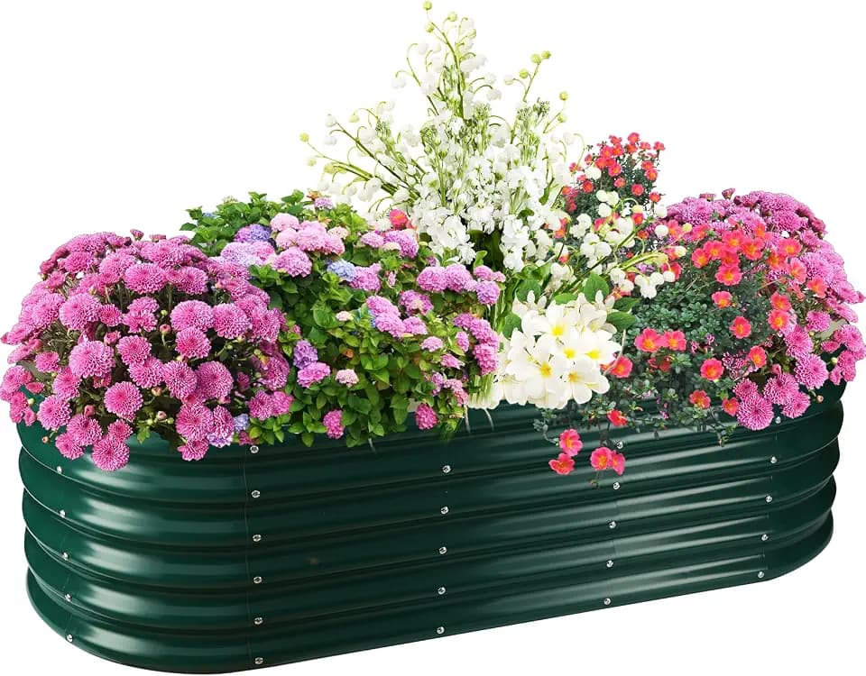 TBMLC Oval Green Galvanized Planter Box, Metal Raised Garden Bed 5X2X1.4 FT