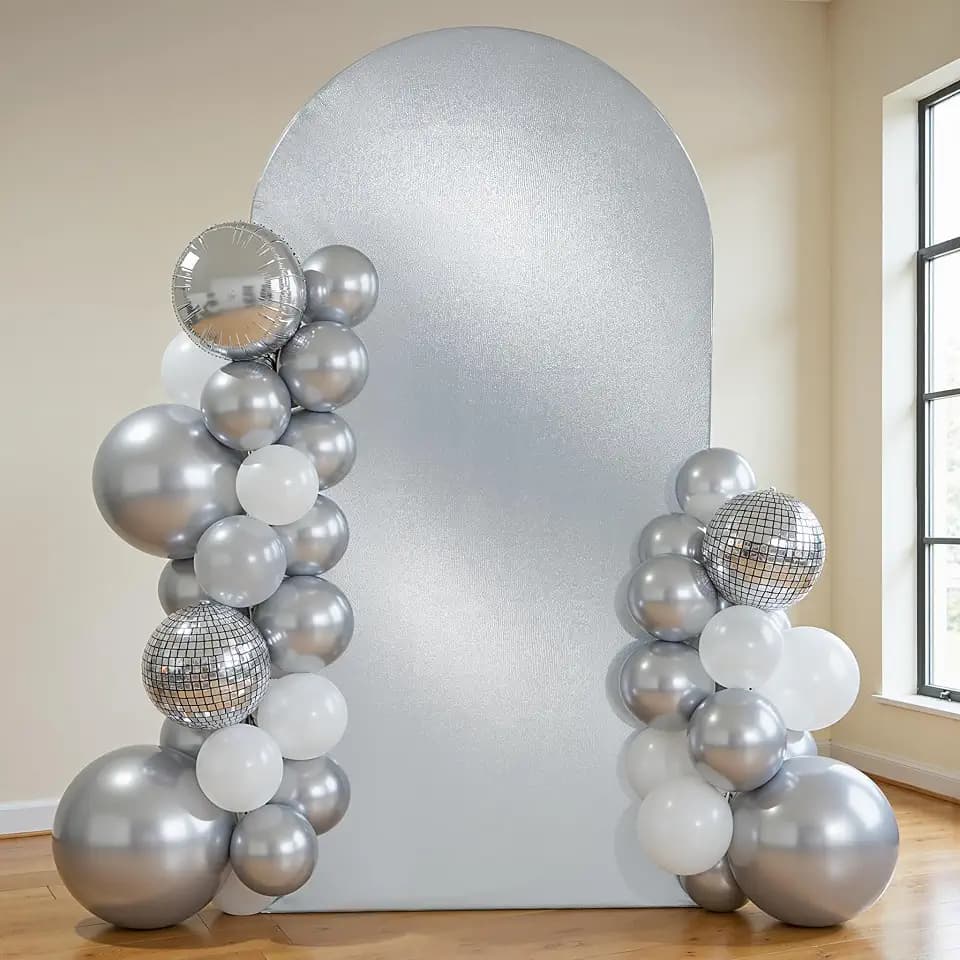 Silver Shimmer Arch Backdrop Cover 6.6FT with Zipper,Thick Soft Stretchy Sequin Glitter Spandex Fitted Chiara Cover for Wedding Birthday Baby Shower Graduation Party Photo Backdrop